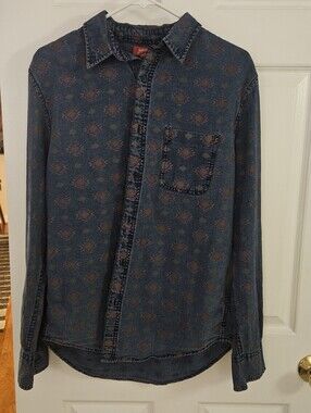 Men's Denim Aztec Patterned Long-Sleeve Shirt